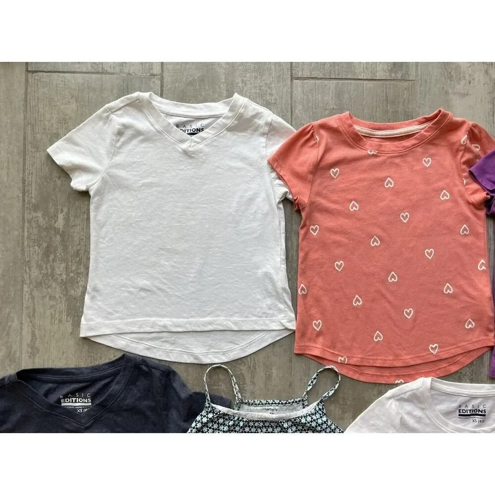 Lot Set of 7 Toddler Kids Girls Cotton T-Shirt Tees Casual Tops Graphic 4 4T EUC